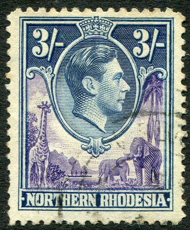 NORTHERN RHODESIA-1938-52 3/- Violet & Blue Sg 42 FINE USED V48293