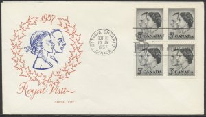 1957 #374 QEII Royal Visit FDC Block Capital City Cachet Ottawa