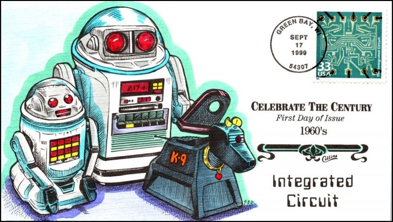 Scott 3188j 33 Cents Integrated Circuit Collins Hand Painted FDC