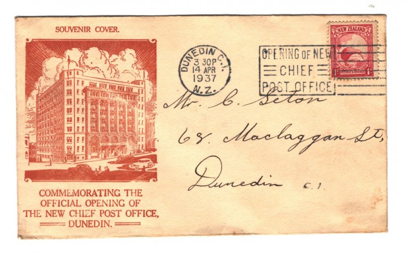 New Zealand Sc#186A on Souvenir Cover - Dunedin Chief Post Office Opening