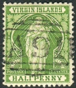 BRITISH VIRGIN ISLANDS-1899 ½d Yellow-Green HALFPFNNY ERROR fine used Sg 43b