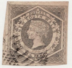 1854 New South Wales Sc# 29 - Grey 6p  Queen Victoria - Used  cv$125