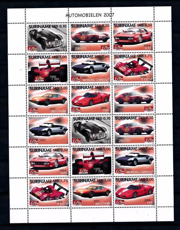 [SUV1473] Surinam 2007 Classic cars Ferrari Miniature Sheet with tab MNH
