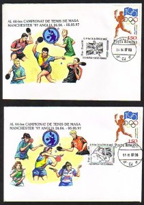 Romania, MAY/97 issue. Table Tennis 05/MAY/97 Cancel & Cachet on 2 Covers.