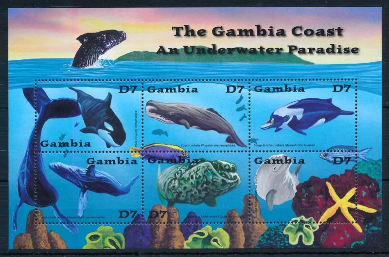 [75687] Gambia 2001 Marine life whales Sheet MNH