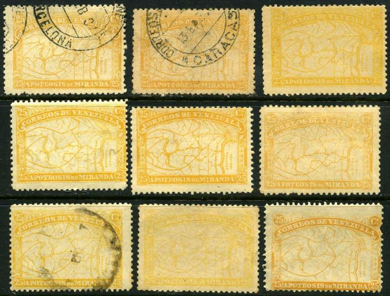 Venezuela #139 Study Group of 9 likely forgeries