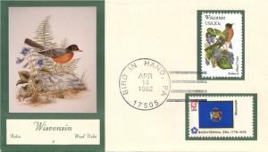 #2001 Wisconsin Birds - Flowers Double A FDC