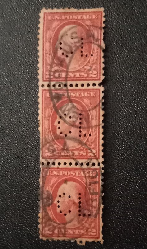 US #499 Used Pair/STRIP Of (3) Perin CL F-VF