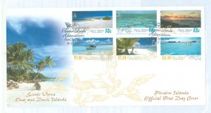 Pitcairn Islands 609-614 2005 Scenic views (Deno & Ducie Islands) set of six stamps, on an unaddressed cacheted first day cover.