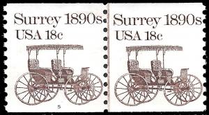 Sc 1907   18¢ Surrey Coil Plate # Line Pair, MNH