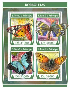 Sao Tome & Principe 2017 MNH Butterflies 4v M/S Butterfly Insects Stamps