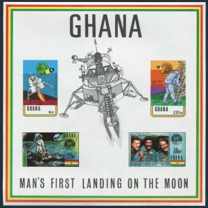 Ghana 386-389,389a two sheets,MNH.Mi 397-400,Bl.39B-38C. Man's Moon landing.1970