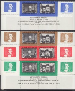 US MNH. 1965 ASDA Labels, JFK & Churchill, perforated imprint strips of 4, VF