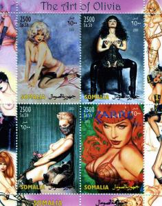 Somalia 2003 The Art of Olivia NUDES Sheet (4) Perforated Mint (NH)