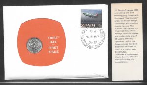 Just Fun Cover ZAMBIA #41 With a 5 NGWEE COIN JAN/16/1968 (16474)