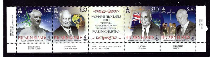 Pitcairn Is 722 MNH 2011 Christian Parkin strip of 4 with label (been folded_