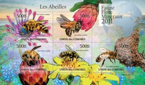 COMOROS - 2011 - Bees - Perf 5v Sheet - Mint Never Hinged