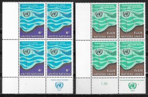 UN-NY # 215 & UN-GENEVA # 15  Use of Seabed - M.I.4 blocks  (2) Mint  NH