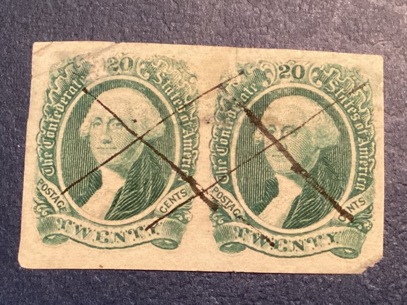 CSA Confederate States #13 Pen Cancel Double Transfer many Faults Pair