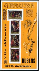 Gibraltar 359-362,362a sheet,MNH.Michel 367-370,Bl.4. Christmas 1977.Rubens-400.