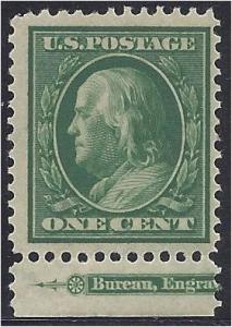 Scott 331 1c Benjamin Franklin 1908 Mint NH