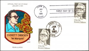 Scott 1874 15 Cents Everett Dirksen Collins Hand Painted FDC