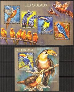 Central African Republic 2014 Birds Sheet+ S/S MNH