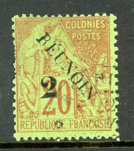 Reunion 1891 French Colonial OP 02¢/20¢ REUNOIN Red Scott #31v VFU T515