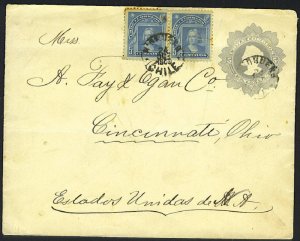 CHILE 1900 UPRATED POSTAL CARD TO CINCINNATI, OHIO