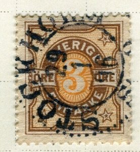 SWEDEN; 1891 early Oscar numeral definitive issue fine used 3ore. , Postmark