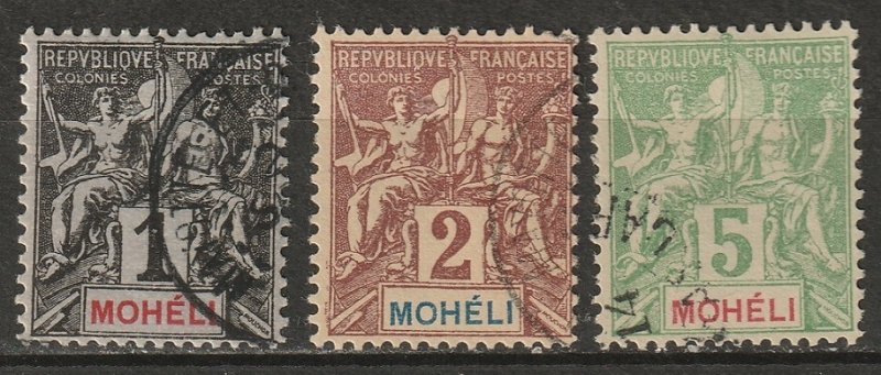 Moheli 1906 Sc 1,2,4 used (2 thins)