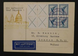 1932 Germany Graf Zeppelin LZ 127 Postcard Cover To London England