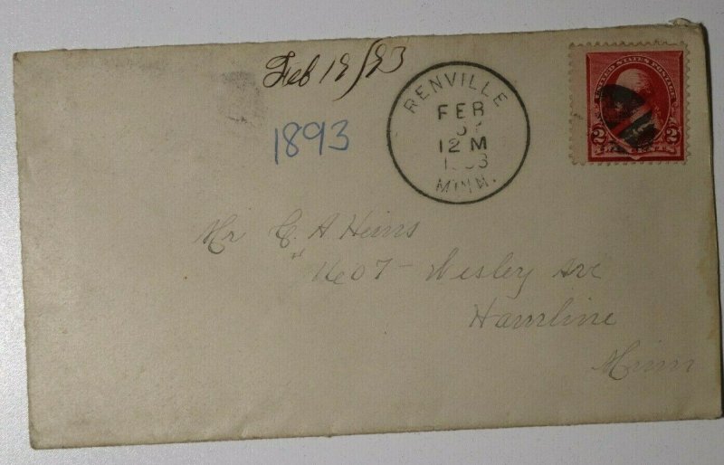 US Sc#220 Used On Cover 1893 Hamline MN Station Renville Postmark Cancel