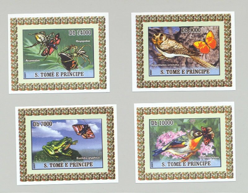 St Thomas & Prince 2007 Butterflies 4v Deluxe S/S