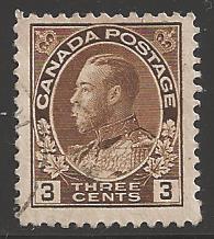 Canada 1911 King George V, 3 cents, Scott #108, used