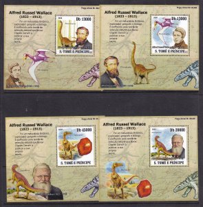 Sao Tome and Principe 2009 Dinosaurs 4 S/Sheets Deluxe Edition MNH