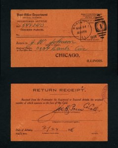 Official Return Reciept card for Registered Article, Robinson, IL - 3-24-1928