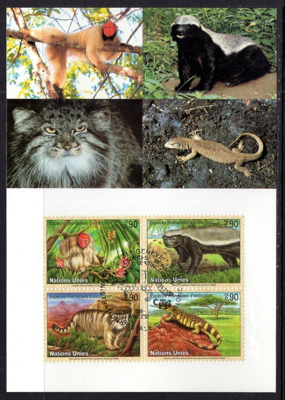 UN Geneva 389a Animals Maxi Card UN Postal Admin U/A FDC 