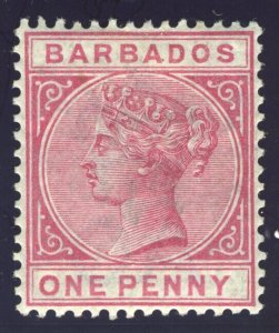 Barbados 1882 QV 1d rose MLH. SG 91. Sc 61a.