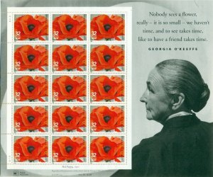 US: 1996 GEORGIA O'KEEFFE - Flowers; Complete Sheet Sc 3069; 32 Cents Values