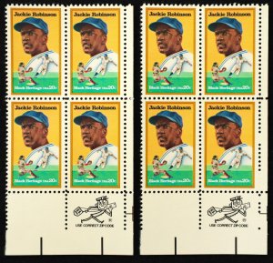 U.S. Mint Stamp Scott #2016 20c Jackie Robinson. Lot of 2 Zip Blocks. NH.