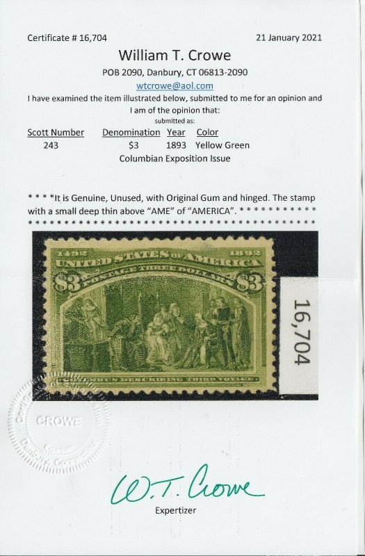 U.S. 243 FVF MH 2021 Crowe Cert. (30221)