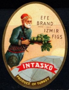 Vintage Turkey Poster Stamp Intasko Brand Figs Designed by Vittorio Pisani