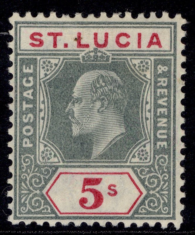 ST. LUCIA EDVII SG76, 5s green & carmine, LH MINT. Cat £85.