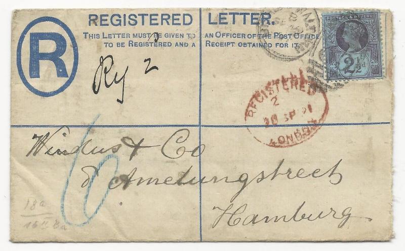 Great Britain Michel #EU14 Scott #114 Registered Letter 1891