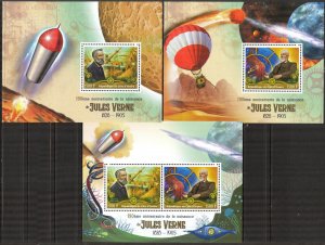 Ivory Coast 2018 190 Years of Birth of Jules Verne 3 S/S MNH