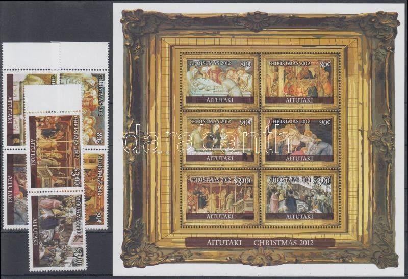 Aitutaki stamp Christmas, paintings set 3 pairs + mini sheet MNH 2012 WS124851