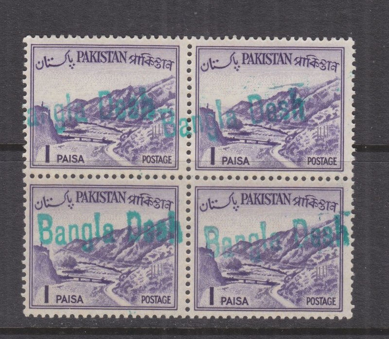 BANGLADESH,1971 English overprint in Green, 1p. block  of 4, mnh.