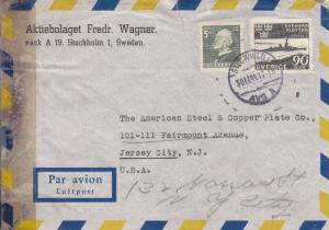 Stockholm, Sweden to Jersey Ciy, NJ, 1944, Airmail, NY censor tape (C1638)