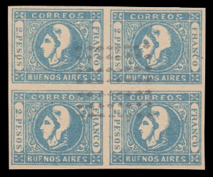 ARGENTINA - BUENOS AIRES 1862. LIBERTY HEAD STAMP. SCOTT # 13.. SCV: $360.00.# 2